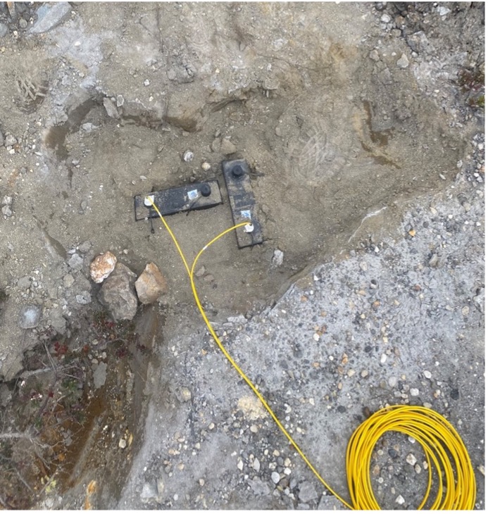 Tilt sensors (~30 cm in length) in the proximity of the east terrace of Poás. Photo: ULB